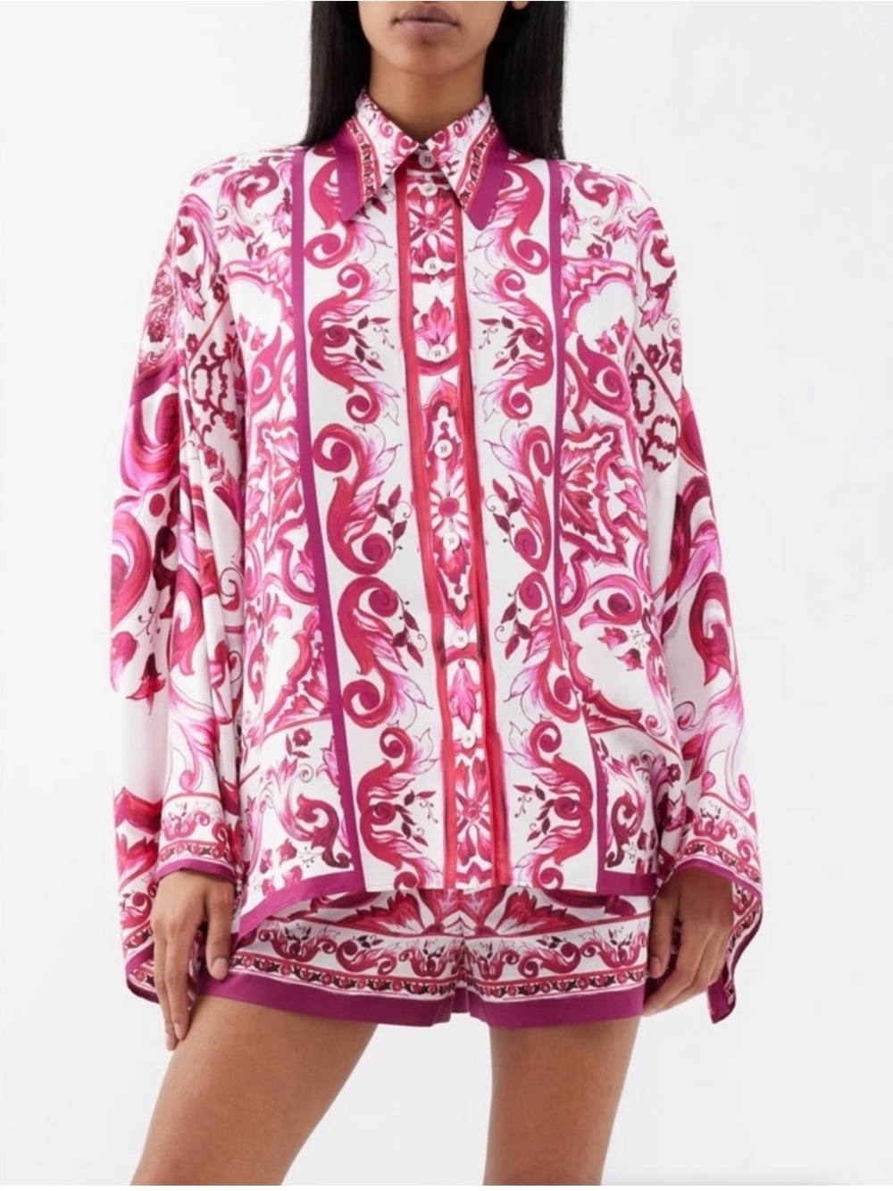Pink and White Patterned Long Sleeve Shirt